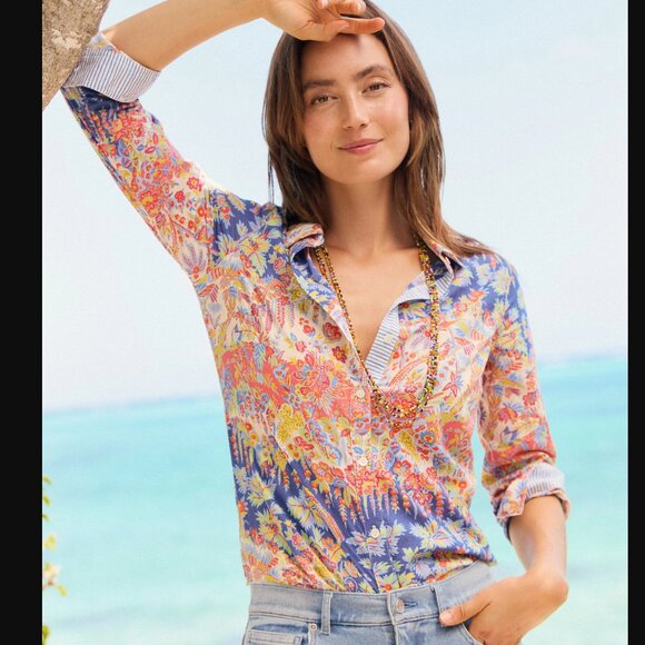 J.McLaughlin Lois Shirt in Wild Wallflower Stripe Size Small NWOT - Picture 2 of 6